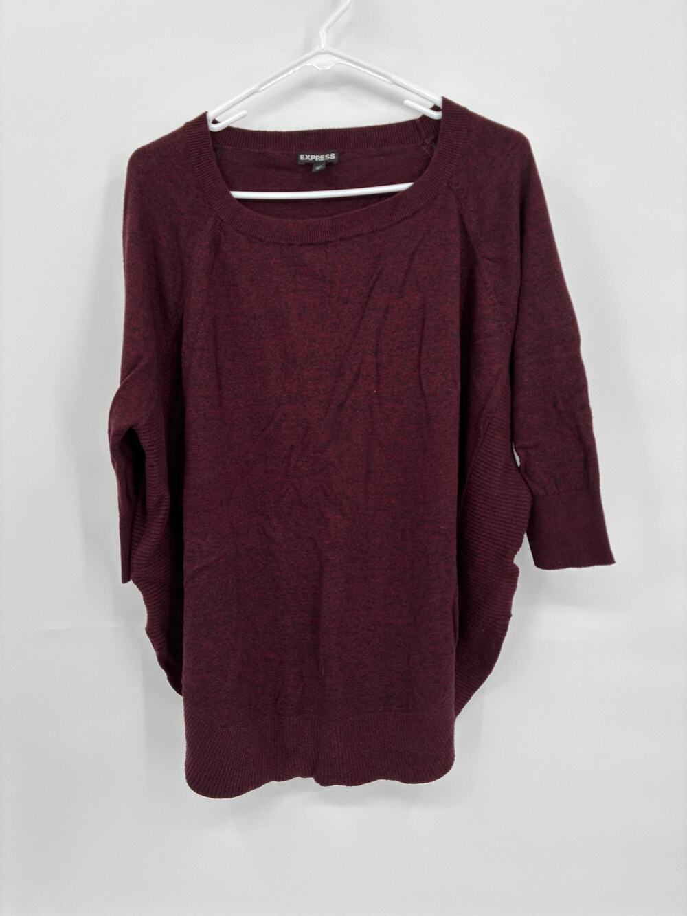 Express Red Speckled Oversized Sweater 3/4 Sleeves Round Hem Slits size M